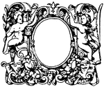 This Printer's-mark typographical frame was designed during the Italian Renaissance, 16th century. The head and tail pieces were designed of strap-work.