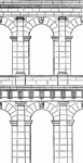 An illustration of two story tall arches.