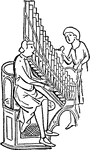 An illustration of two men playing the organ.