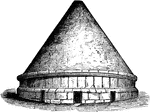 The most interesting monuments of Etruscan architecture which have been preserved are the tombs. They are for the most part chambers hewn in the rock, and supported by square piers. The tombs were either subterranean, and had an entrance façade hewn out of the rock, or they assume the shape of tumuli, which had one or more conical elevations resting on a superstructure.