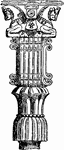 An illustration of a Persian capital. In several traditions of architecture including Classical architecture, the capital (from the Latin caput, 'head') forms the crowning member of a column or a pilaster. The capital projects on each side as it rises, in order to support the abacus and unite the form of the latter (normally square) with the circular shaft of the column.