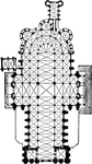 An illustration of the floor plan of Chartres Cathedral. The Cathedral of Our Lady of Chartres, (French: Cath&eacute;drale Notre-Dame de Chartres), located in Chartres, about 80 kilometres (50 mi) southwest of Paris, is considered one of the finest examples in all France of the Gothic style of architecture.
