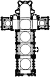 An illustration of the floor plan of Angouleme Cathedral. A first cathedral was built on the site a primitive, pre-Christian sanctuary, in the 4th century AD. The edifice was destroyed when the town was taken by Clovis after the Battle of Vouill&eacute; (507). Another cathedral was consecrated in 560, but this was also set on fire by the Vikings/Normans some two centuries later. A third cathedral was then constructed under bishop Grimoard, abbot of Saint-Pierre de Brant&ocirc;me. The new church was consecrated in 1017. However, at the beginning of the 12th century the citizens started to consider it too small for to the wealth of the county. The designer was bishop Gerard II, one of the most important French figures of the time, who was a professor, Papal legate for four popes and also a notable artist. Works began about 1110 and finished in 1128.