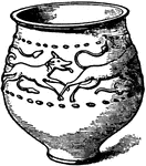 An illustration of a "jar of Castor ware with reliefs of a stag pursued by a hound, executed in semi-fluid slip." (Britannica, 1910)