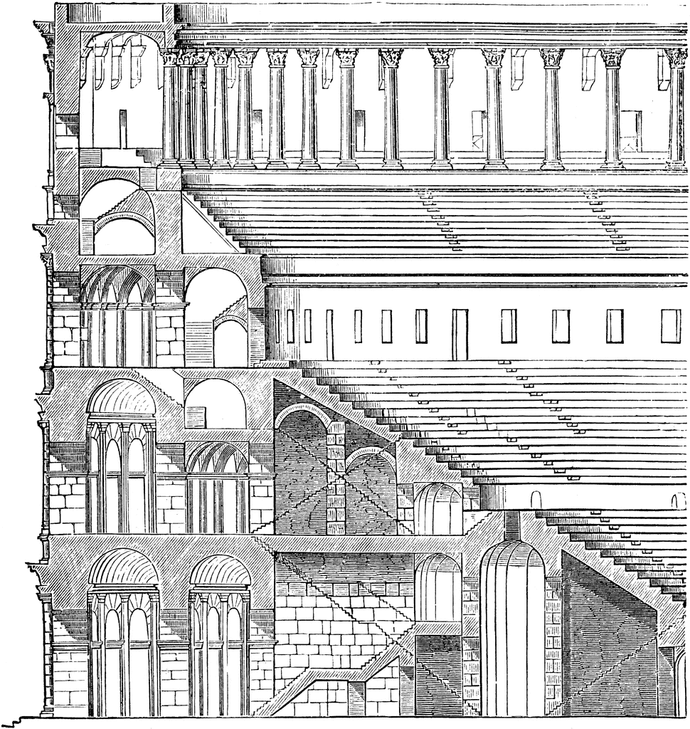 Elevation and Section of the Colosseum | ClipArt ETC types of engineering diagram 