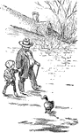 An illustration of a man and boy holding hands walking.