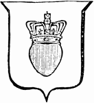"Argent (silver), a heart gules (red), ensigned with a royal crown.In heraldry, to distinguish (a charge) by a mark or an ornament, as a crown, coronet, or miter." -Whitney, 1911
