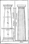 "In architecture, the swelling or outward curve of the profile of the shaft of a column. Entasis. e e, arcs of entasis." -Whitney, 1911
