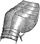 "The shoulder-piece in the armor of the fourteenth century, especially when small and fitting closely to the person, as compared with the large pauldron of later days." -Whitney, 1911
