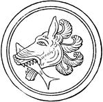 Episema were used in Greece as a symbol for a country, region, or used on a shield or badge. This episemon depicts a lion's head with a fish in its mouth.