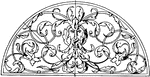 Wrought-iron grill lunette panel. Its a semi-circle design typically found on a door-head.