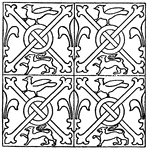 This medieval tile pattern is a stained glass design. It the oldest process of fitting together pieces of colored glass in a mosaic style.