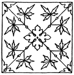 This medieval tile pattern is a stained glass design. It the oldest process of fitting together pieces of colored glass in a mosaic style.