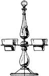 This modern cruet-frame is used to hold oil and vinegar in small bottles with a shoulder.
