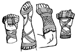 Leather thong or bandage, often covered with lead and iron, anciently worn by Roman pugilist to increase the force of the blow.