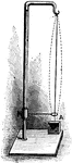 An example of how to produce a tone. This illustration shows one end of a string fixed to a hook and suspending a weight from the other end. When you pluck the string it causes it to make a musical note, also known as a tone.