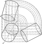 Illustration of the projection of a cylinder that is obliquely inclined.
