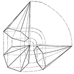 Illustration of the projection of a hexagonal pyramid that is obliquely inclined.