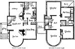 The floor plan of this three story Queen Anne Victorian style house shows the openness of this large house. This view also reveals a small back porch called a sloop. The directionality of the stairs indicate that a basement was also included with this house. In 1917, this house cost between $4,300 and $4,500 to build.