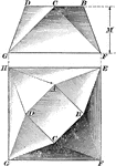 Illustration of an irregular solid form made up of triangular surfaces on a flat surface.