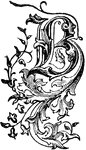 An ornate capital B surrounded by leaves and vines, used at the start of a new chapter or heading.