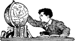An illustration of a young boy looking at a globe.