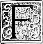 A capital F framed and decorated to start a new paragraph or to head a page.