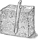 "Two pieces of metal placed in a hole in a stone which is to be split a wedge-shaped key or plug being driven between them for this purpose." -Whitney, 1911