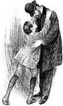 An illustration of a boy giving his father a hug.