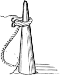 "A conical pin of hard wood, from 12 to 24 inches long, and from 1 to 3 inches in diameter at the butt, used to open the strands of rope in splicing." -Whitney, 1911