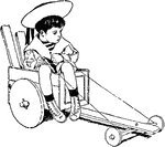 An illustration of a small boy sitting on a cart.