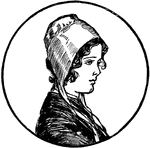 An illustration of the profile of a woman wearing a bonnet.