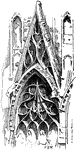 "Flamboyant Tracery, Rouen Cathedral, Normandy" showing the intersecting ribs of tracery in windows of Gothic architecture. -Whitney, 1911