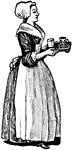An illustration of a maid holding a tray of food.