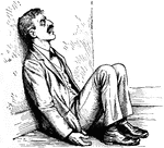 An illustration of a man sitting and leaning against a wall.