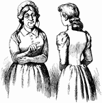 An illustration of two women talking.