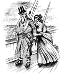 An illustration of a man and woman walking on the deck of a ship.