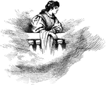 An illustration of a woman looking over the railing of a balcony.