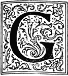 Capital G decorated with scrollwork used to begin text in a book or as a letterhead.