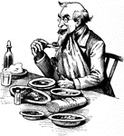 An illustration of a man eating dinner.