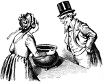 An illustration of a man and woman standing with a pot.