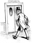 An illustration of a man walking through a door.