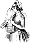 An illustration of a woman smelling a towel.