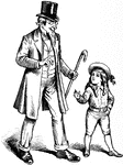 An illustration of a man and a young boy walking.