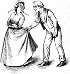 An illustration of a man tugging on a woman's skirt.