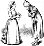 An illustration of a man bowing to a woman.