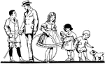 An illustration of four children, two girls and two boys, with an adult male.