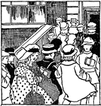 An illustration of a large group of children entering a school.