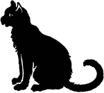 An illustration of a black cat sitting with its tail curled.