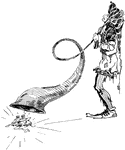 An illustration of a jester with an extremely large hearing horn.